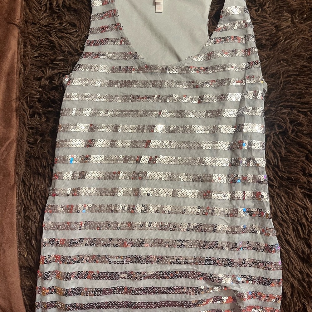 Silver Sequin Striped Tank Top